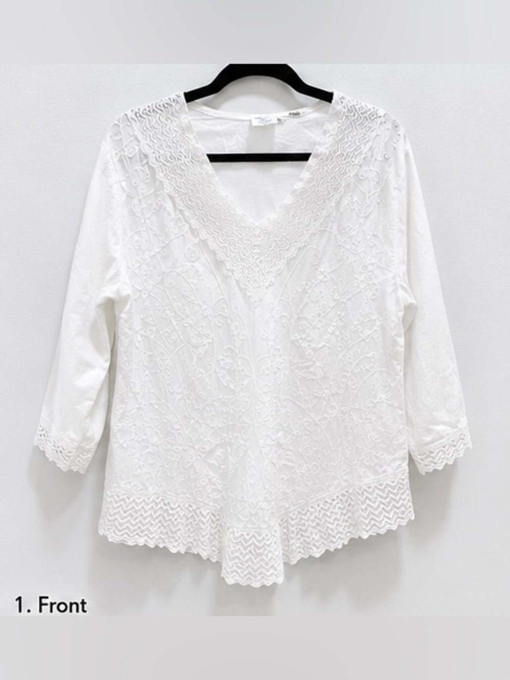 Shubham White Embroidered Cotton Boho Tunic Top V Neck Mexico Large
